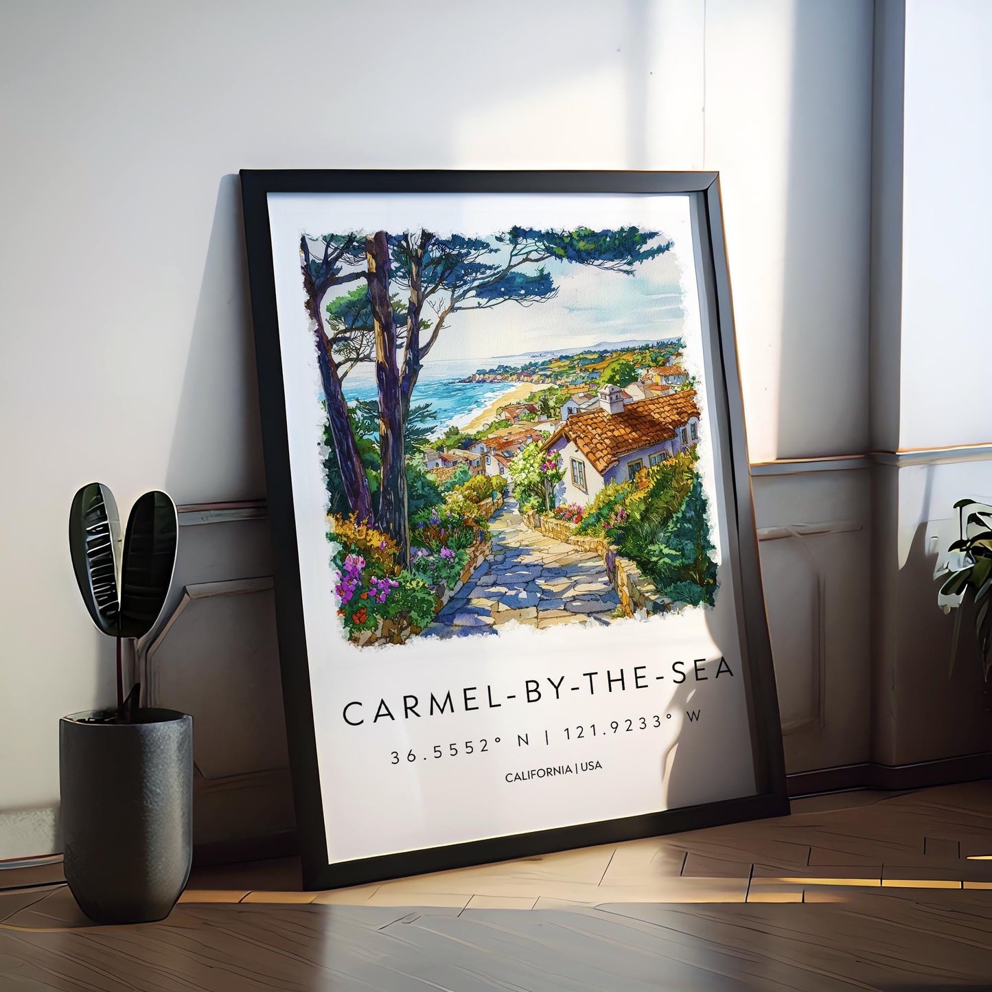 Carmel-by-the-Sea Watercolor Poster Carmel Travel Print California Coast Art Ocean Painting Carmel-by-the-Sea Decor