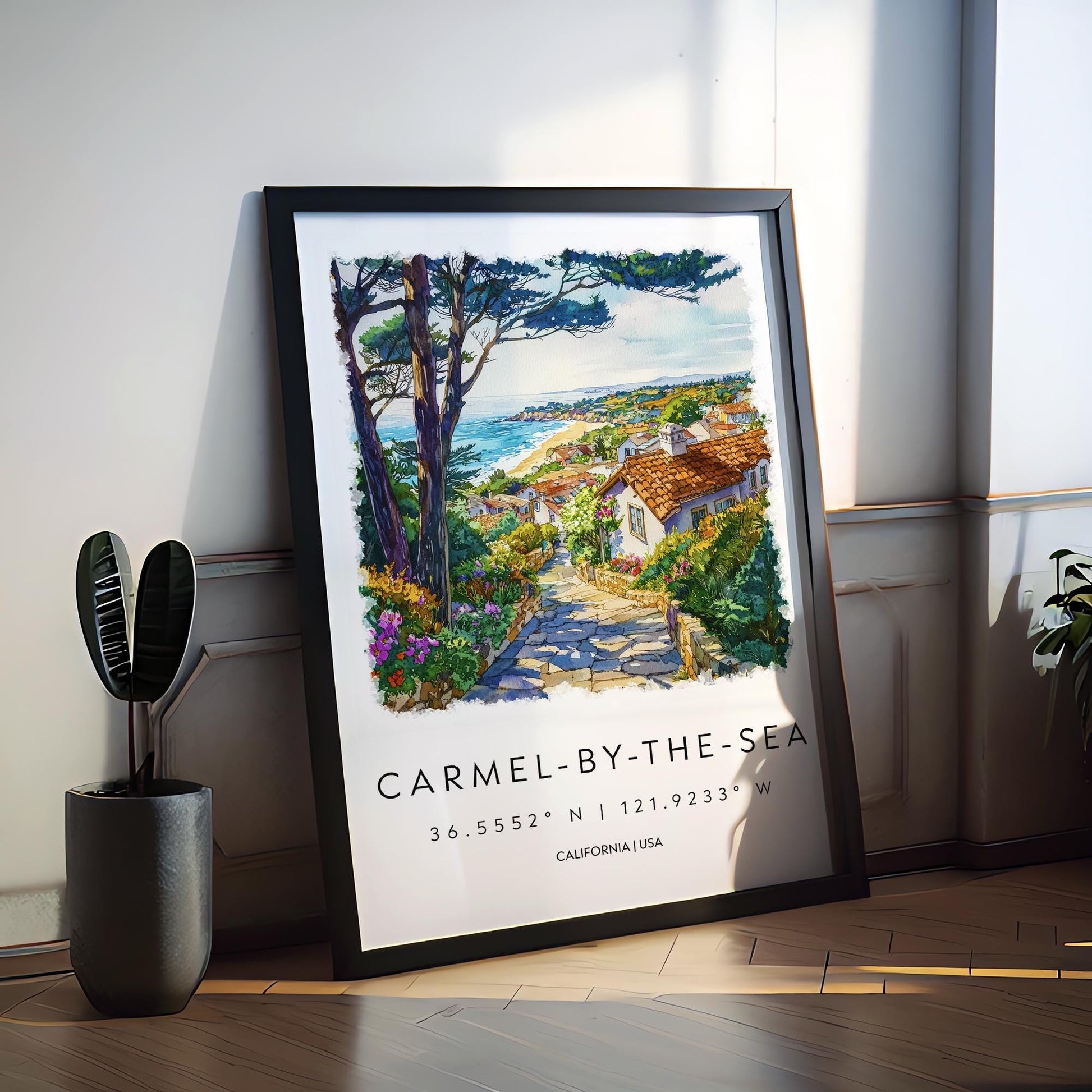 Carmel-by-the-Sea Watercolor Poster Carmel Travel Print California Coast Art Ocean Painting Carmel-by-the-Sea Decor