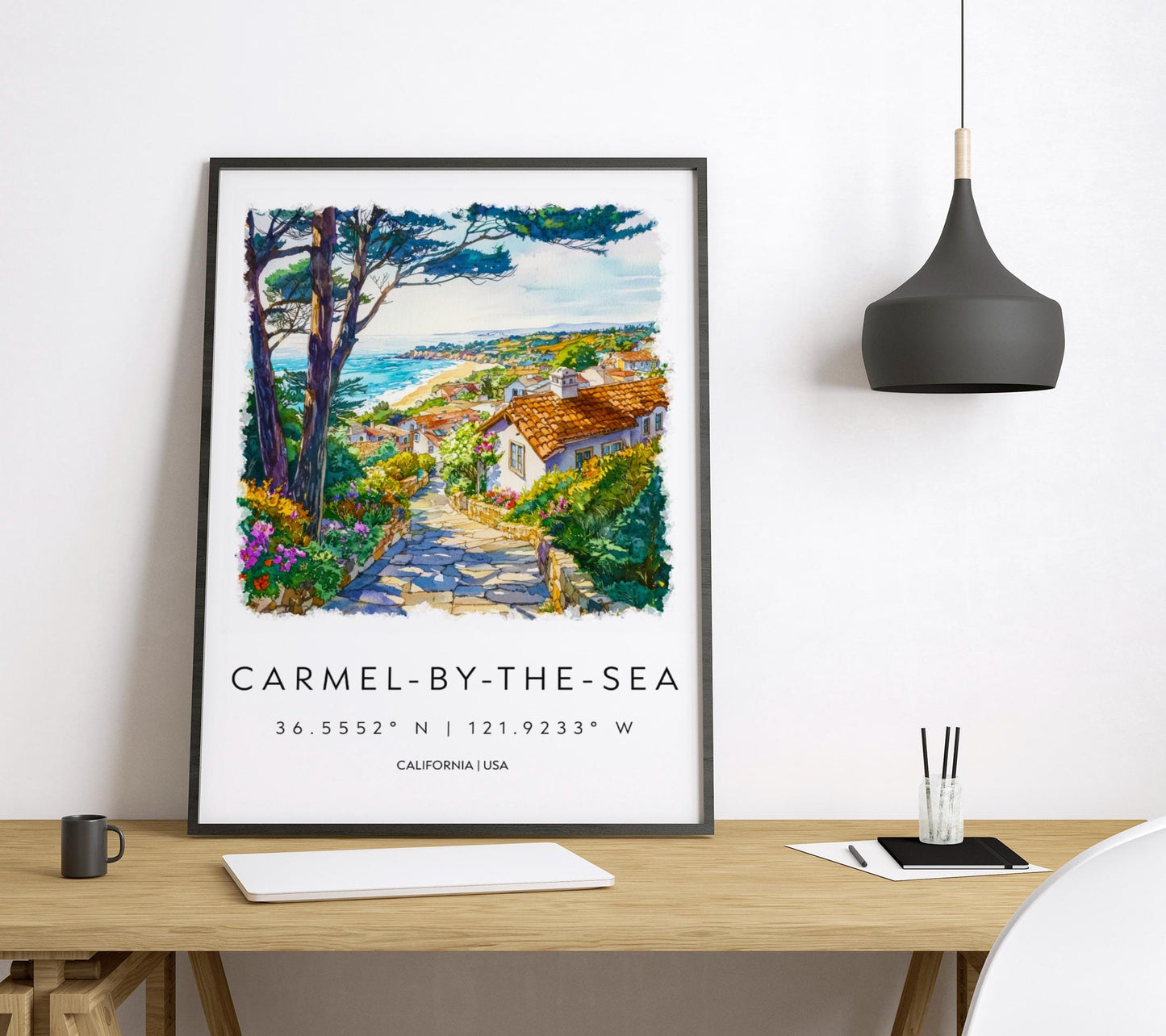 Carmel-by-the-Sea Watercolor Poster Carmel Travel Print California Coast Art Ocean Painting Carmel-by-the-Sea Decor