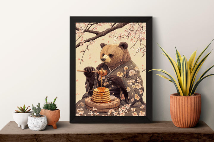 Bear with Honey Woodblock Print, Ukiyo-e Style Japanese Art
