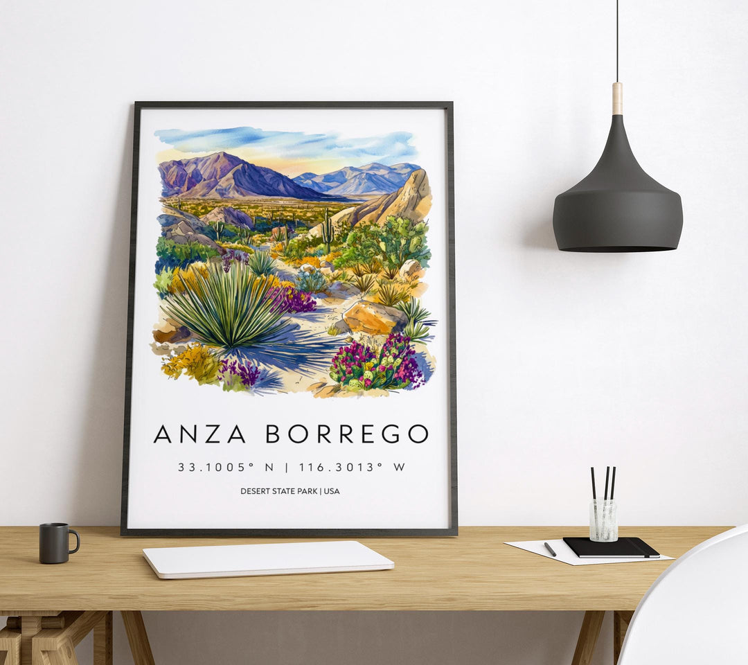 Anza-Borrego Watercolor Poster Anza-Borrego Travel Print Desert Wall Art California Park Painting Borrego Decor