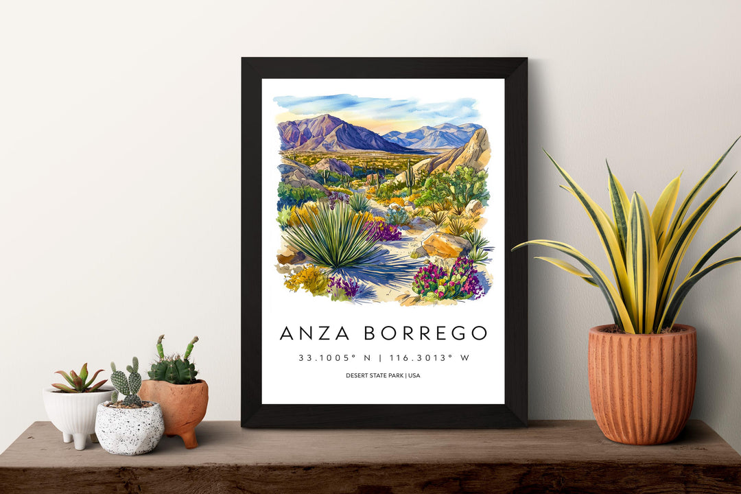 Anza-Borrego Watercolor Poster Anza-Borrego Travel Print Desert Wall Art California Park Painting Borrego Decor