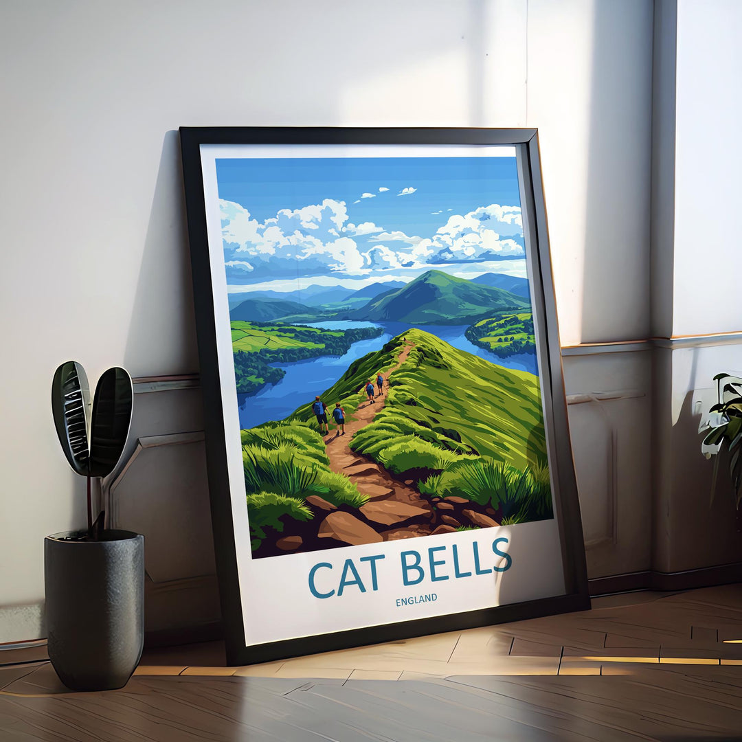 Cat Bells Travel Poster Lake District Wall Art Mountain Print Scenic Ridge Illustration Derwentwater Decor Cat Bells Gift Souvenir