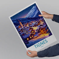 Tignes Travel Poster France Wall Art Ski Resort Print Alpine Mountain Illustration Snowy Landscape Decor Tignes Gift Souvenir Scene