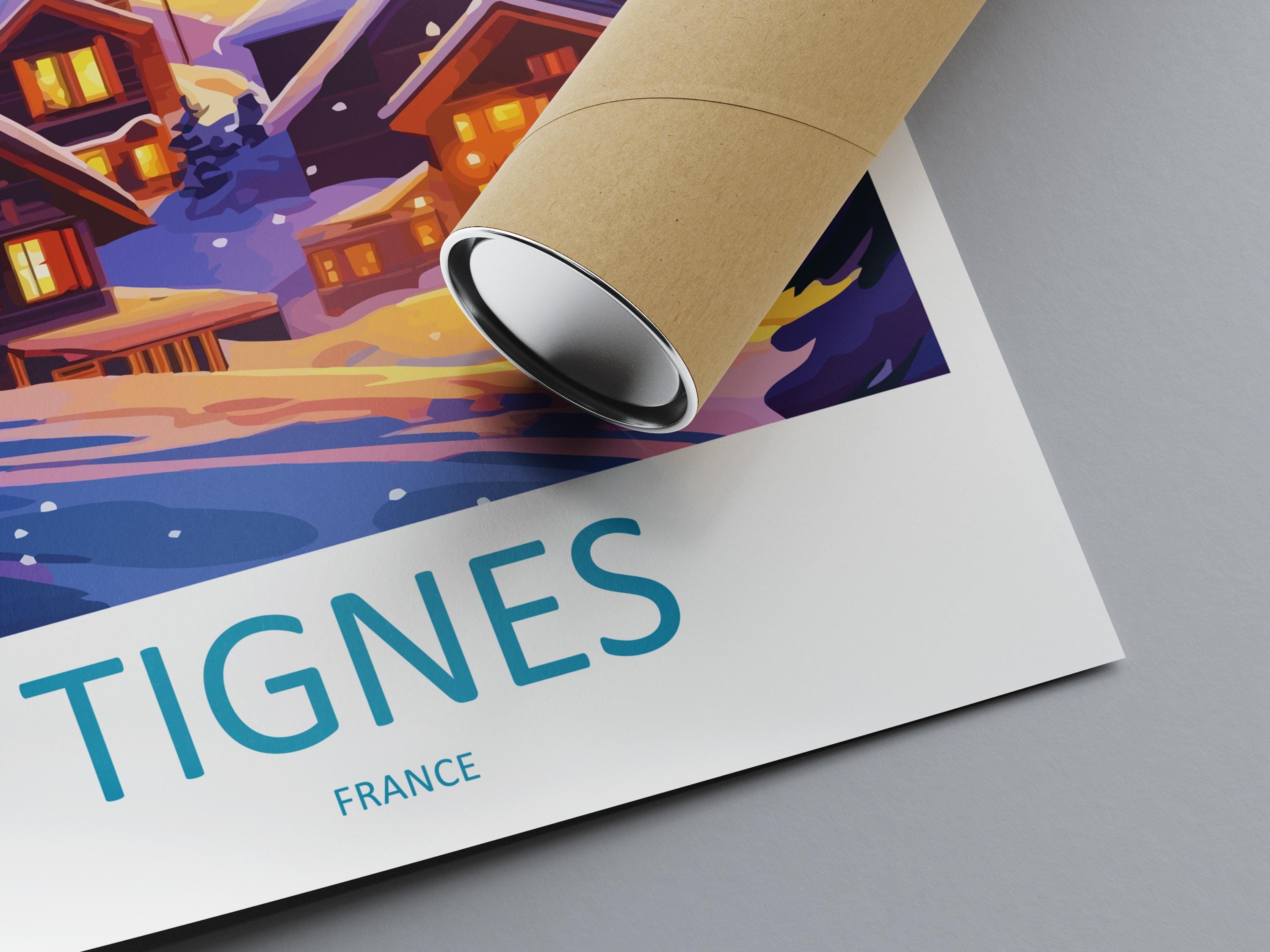 Tignes Travel Poster France Wall Art Ski Resort Print Alpine Mountain Illustration Snowy Landscape Decor Tignes Gift Souvenir Scene