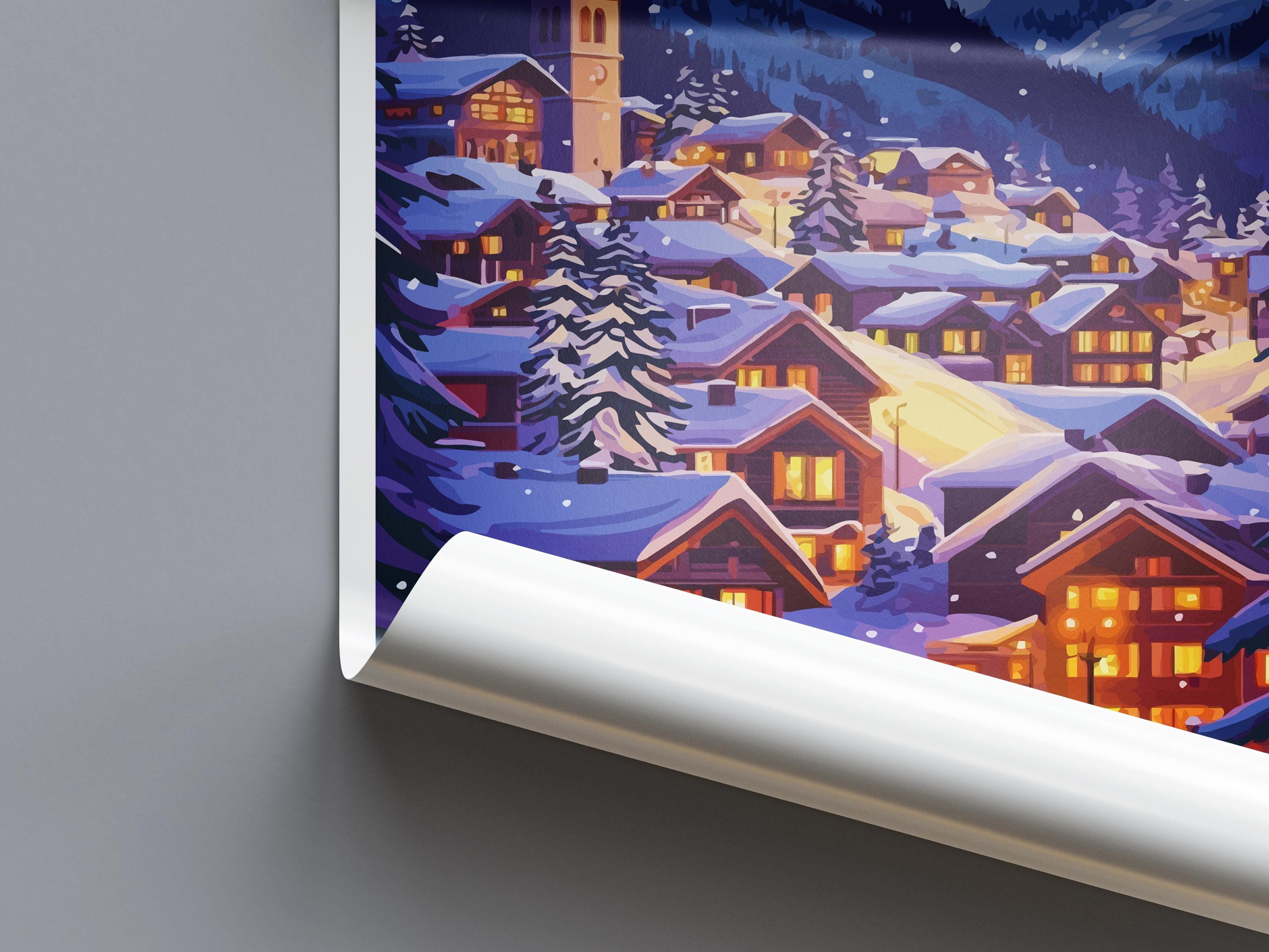 Tignes Travel Poster France Wall Art Ski Resort Print Alpine Mountain Illustration Snowy Landscape Decor Tignes Gift Souvenir Scene