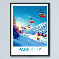 Park City Travel Poster Utah Wall Art Mountain Resort Print Ski Town Illustration Snowy Landscape Decor Park City Gift Souvenir Scene