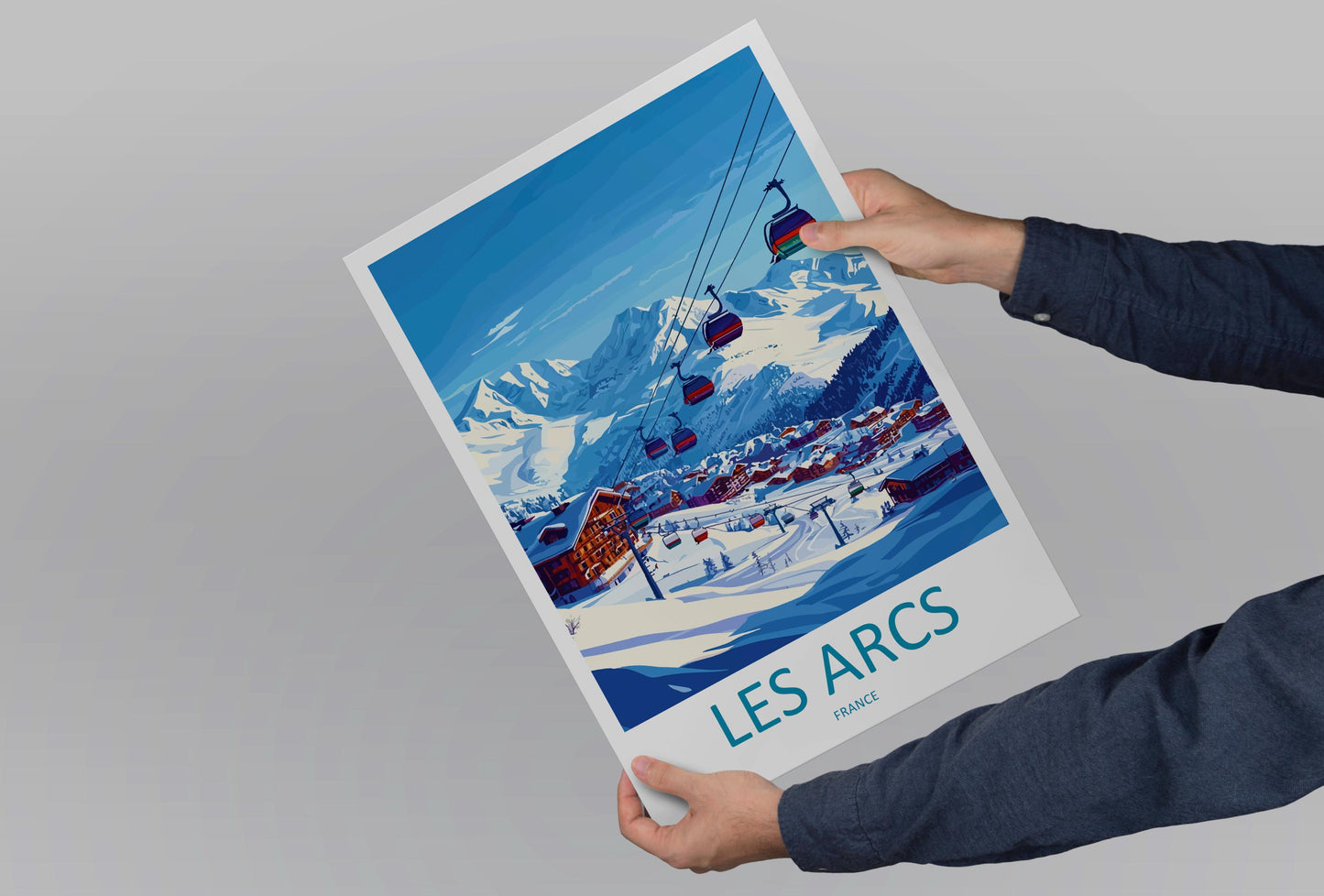 Les Arcs Travel Poster France Wall Art Ski Resort Print Alpine Mountain Illustration Snowy Landscape Decor Les Arcs Gift Souvenir