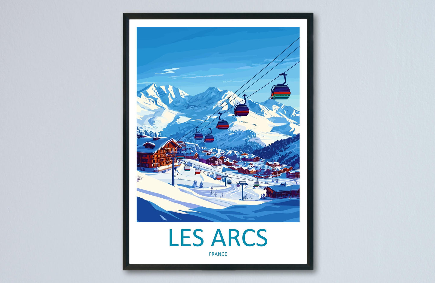 Les Arcs Travel Poster France Wall Art Ski Resort Print Alpine Mountain Illustration Snowy Landscape Decor Les Arcs Gift Souvenir