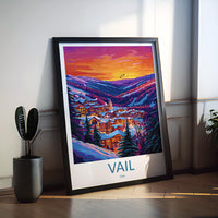 Vail Travel Poster Colorado Wall Art Ski Resort Print Mountain Village Illustration Snowy Landscape Decor Vail Gift Souvenir Scene