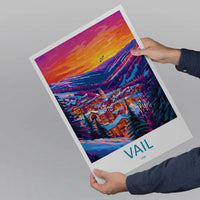 Vail Travel Poster Colorado Wall Art Ski Resort Print Mountain Village Illustration Snowy Landscape Decor Vail Gift Souvenir Scene