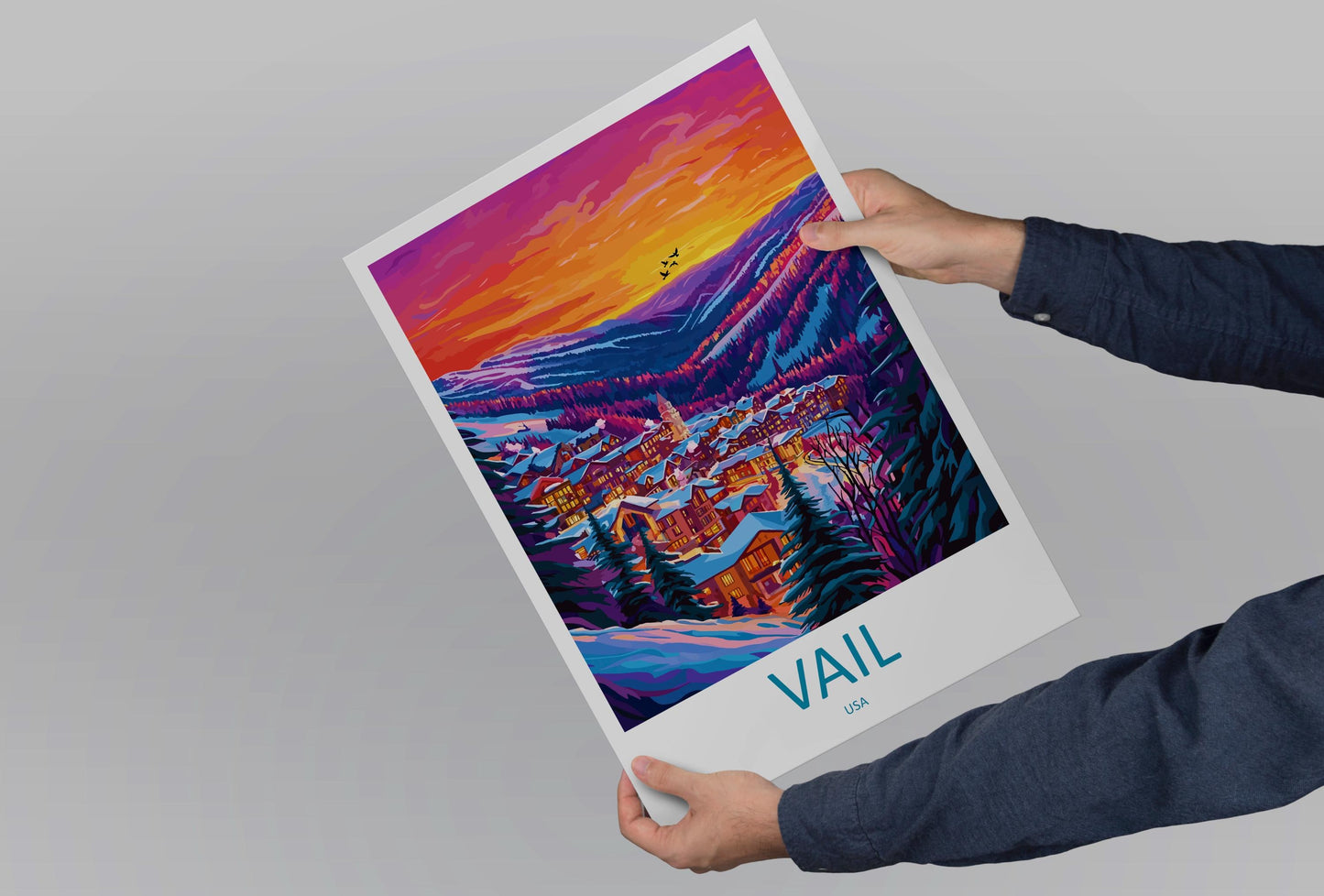 Vail Travel Poster Colorado Wall Art Ski Resort Print Mountain Village Illustration Snowy Landscape Decor Vail Gift Souvenir Scene
