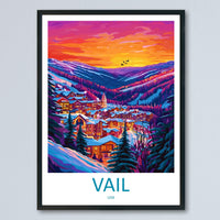 Vail Travel Poster Colorado Wall Art Ski Resort Print Mountain Village Illustration Snowy Landscape Decor Vail Gift Souvenir Scene