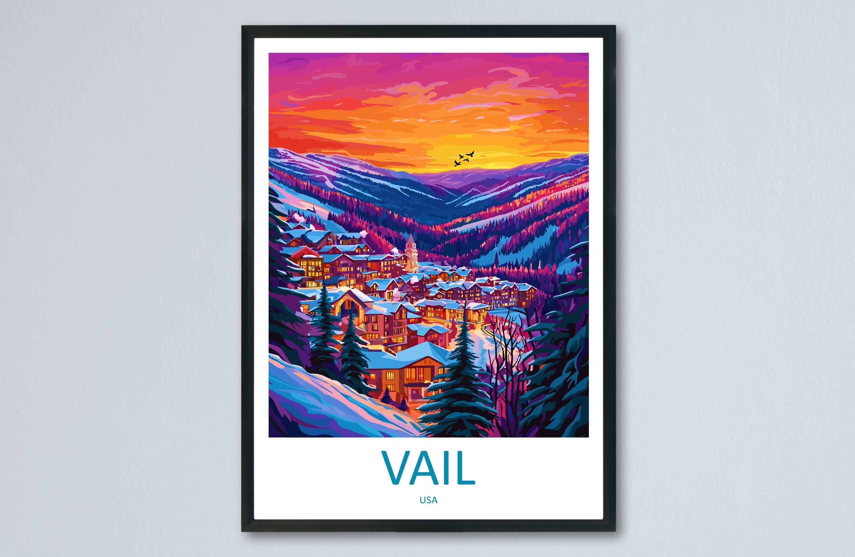 Vail Travel Poster Colorado Wall Art Ski Resort Print Mountain Village Illustration Snowy Landscape Decor Vail Gift Souvenir Scene