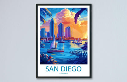 San Diego Travel Poster California Wall Art Coastal City Print Ocean View Illustration Palm Tree Decor San Diego Gift Souvenir Scene