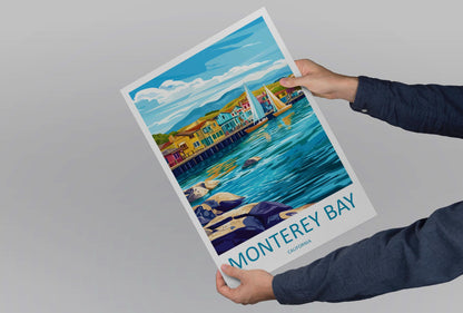 Monterey Bay Travel Poster California Wall Art Coastal View Print Oceanfront Illustration Cannery Row Decor Monterey Gift Souvenir