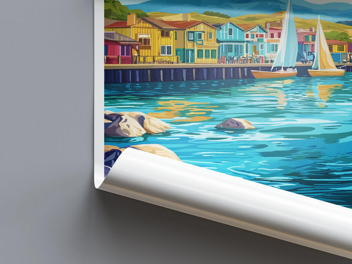 Monterey Bay Travel Poster California Wall Art Coastal View Print Oceanfront Illustration Cannery Row Decor Monterey Gift Souvenir