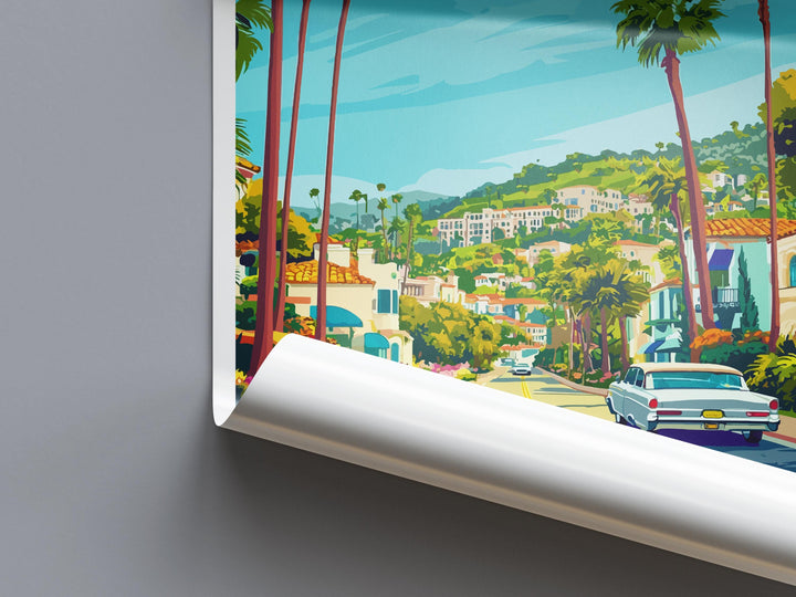 Beverly Hills Travel Poster California Wall Art Palm Tree Street Print City View Illustration Luxury Decor Beverly Gift Souvenir Scene
