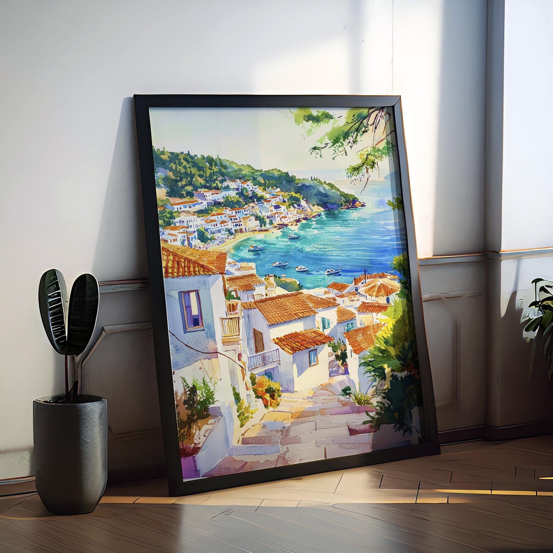 Skiathos Watercolor Poster Skiathos Travel Print Skiathos Greece Art Skiathos Island Decor Skiathos Wall Art