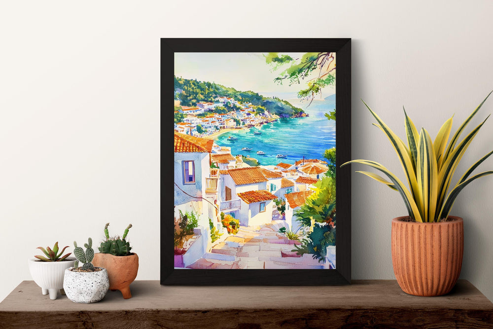 Skiathos Watercolor Poster Skiathos Travel Print Skiathos Greece Art Skiathos Island Decor Skiathos Wall Art