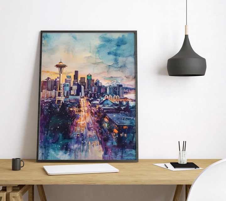 Seattle Watercolor Poster Seattle Travel Print Seattle City Art Seattle Washington Decor Seattle Wall Art