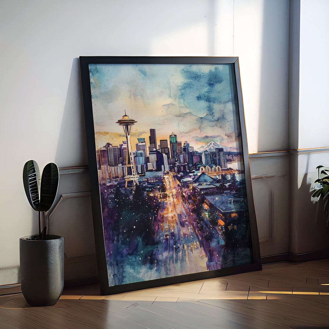 Seattle Watercolor Poster Seattle Travel Print Seattle City Art Seattle Washington Decor Seattle Wall Art