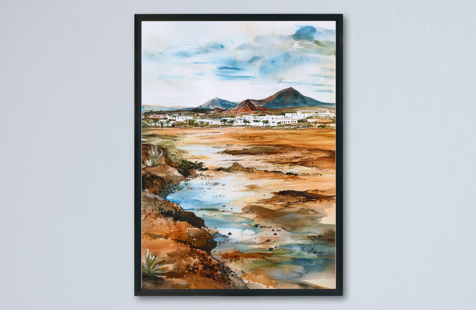 Lanzarote Watercolor Poster Lanzarote Travel Print Lanzarote Spain Wall Art Canary Islands Decor Volcanic Landscape Coastal Scene Print