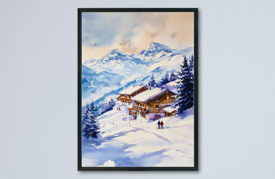 La Plagne Watercolor Poster La Plagne Travel Print French Alps Ski Resort Wall Art La Plagne Winter Decor Snowy Mountain Landscape Print