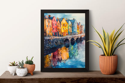Galway Watercolor Poster Galway Travel Print Ireland Wall Art Galway City Decor Irish Coastal Scene Colorful Street Landscape Print