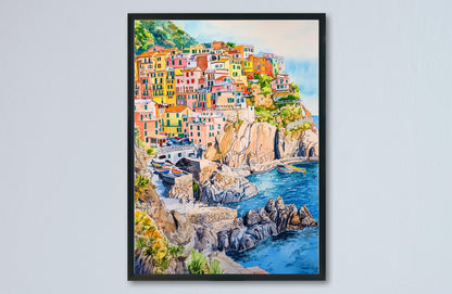 Cinque Terre Watercolor Poster Italy Travel Print Italian Coast Wall Art Cinque Terre Decor Colorful Village Cliffside Seaside Print