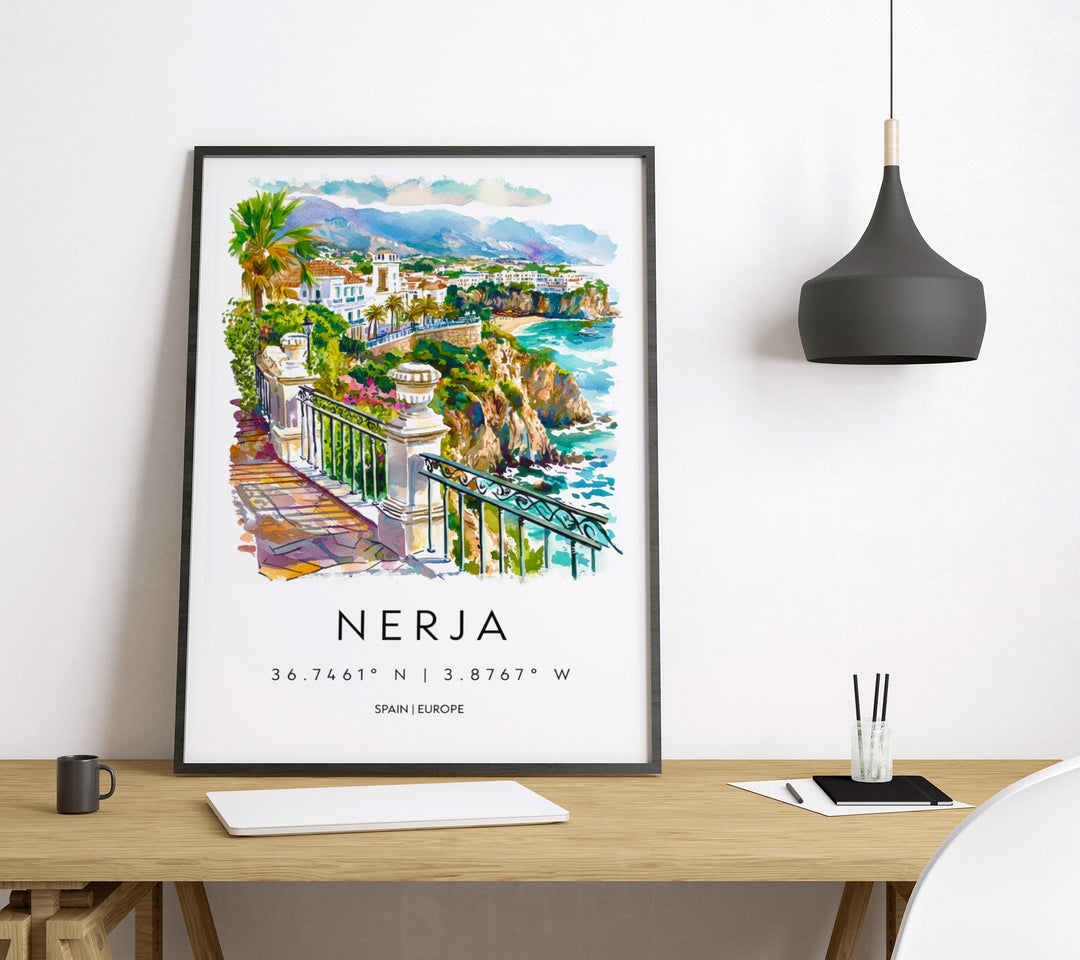 Nerja Watercolor Poster Nerja Spain Travel Print Wall Art Nerja Home Decor Nerja Gift Art Lovers Spain Art Nerja Coastal Town