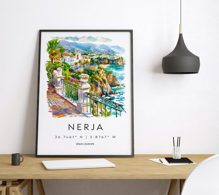 Nerja Watercolor Poster Nerja Spain Travel Print Wall Art Nerja Home Decor Nerja Gift Art Lovers Spain Art Nerja Coastal Town