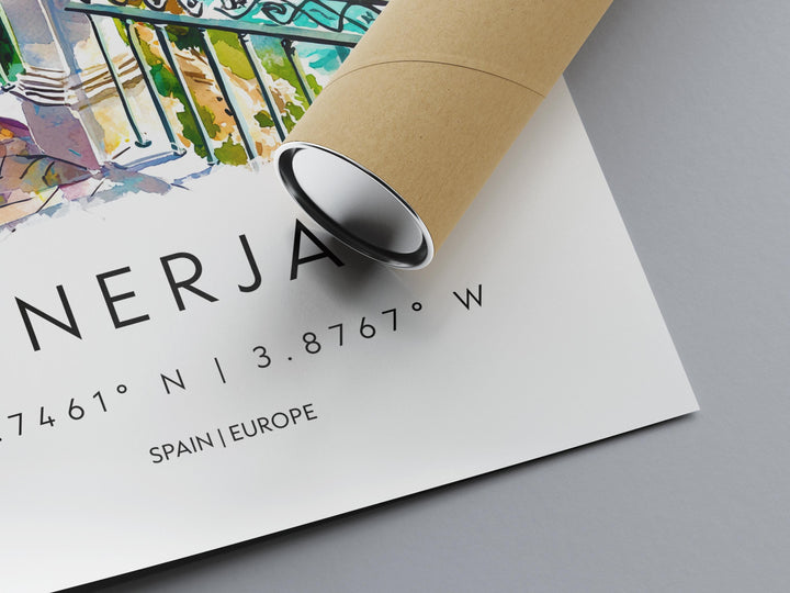 Nerja Watercolor Poster Nerja Spain Travel Print Wall Art Nerja Home Decor Nerja Gift Art Lovers Spain Art Nerja Coastal Town
