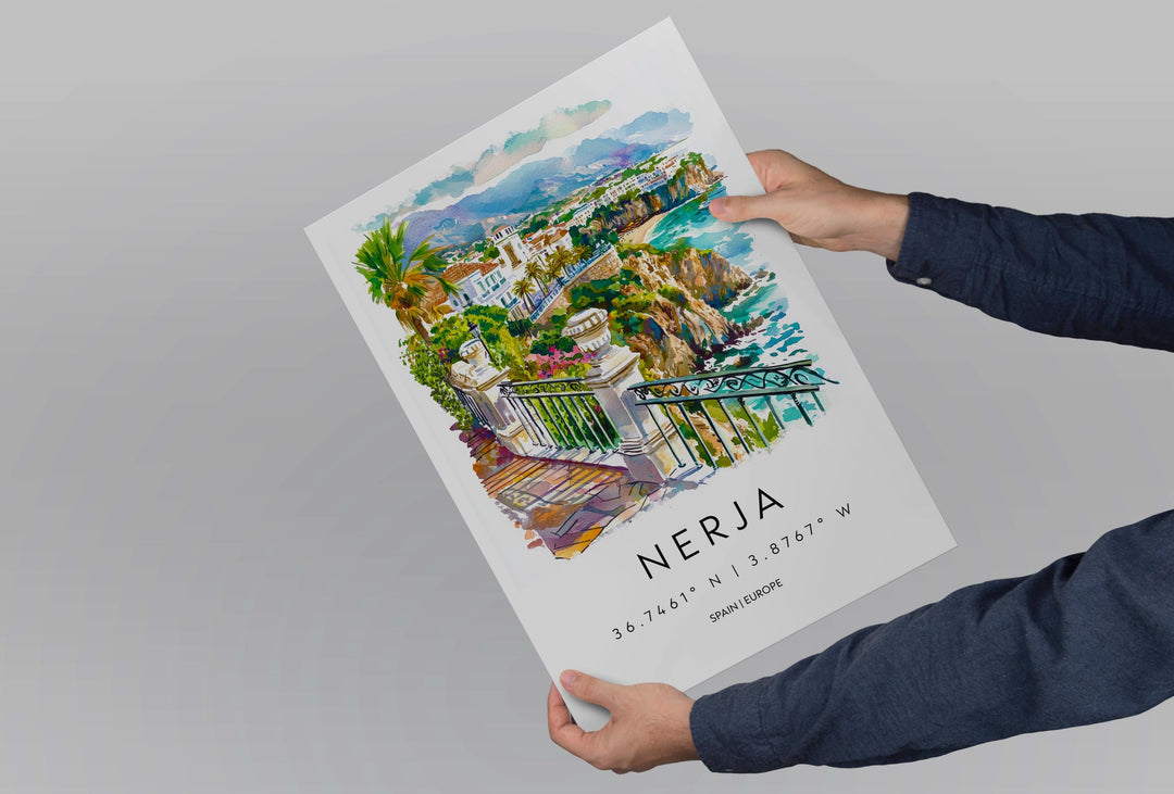 Nerja Watercolor Poster Nerja Spain Travel Print Wall Art Nerja Home Decor Nerja Gift Art Lovers Spain Art Nerja Coastal Town