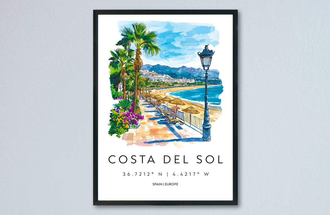 Costa del Sol Watercolor Poster Costa del Sol Spain Travel Print Wall Art Costa del Sol Home Decor Costa del Sol Gift Art Lovers Spain Art