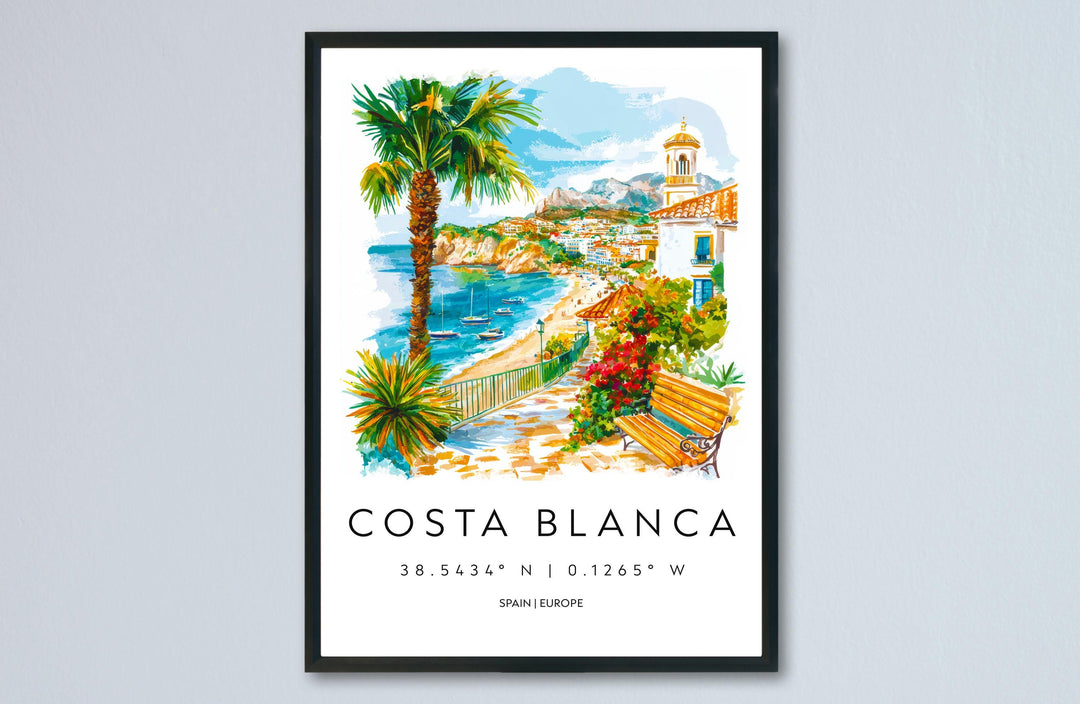 Costa Blanca Watercolor Poster Costa Blanca Spain Travel Print Wall Art Costa Blanca Home Decor Costa Blanca Gift Art Lovers Spain Art