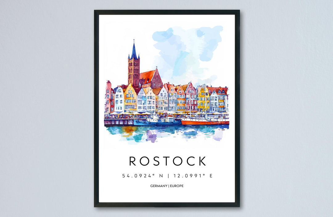 Rostock Watercolor Poster Rostock Germany Travel Print Wall Art Rostock Home Decor Rostock Gift Art Lovers Germany Art Rostock Hanseatic