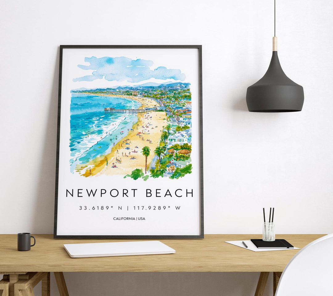Newport Beach Watercolor Poster Newport Beach California Travel Print Wall Art Newport Beach Home Decor Newport Beach Gift Art Beach