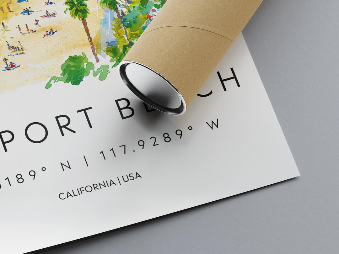 Newport Beach Watercolor Poster Newport Beach California Travel Print Wall Art Newport Beach Home Decor Newport Beach Gift Art Beach