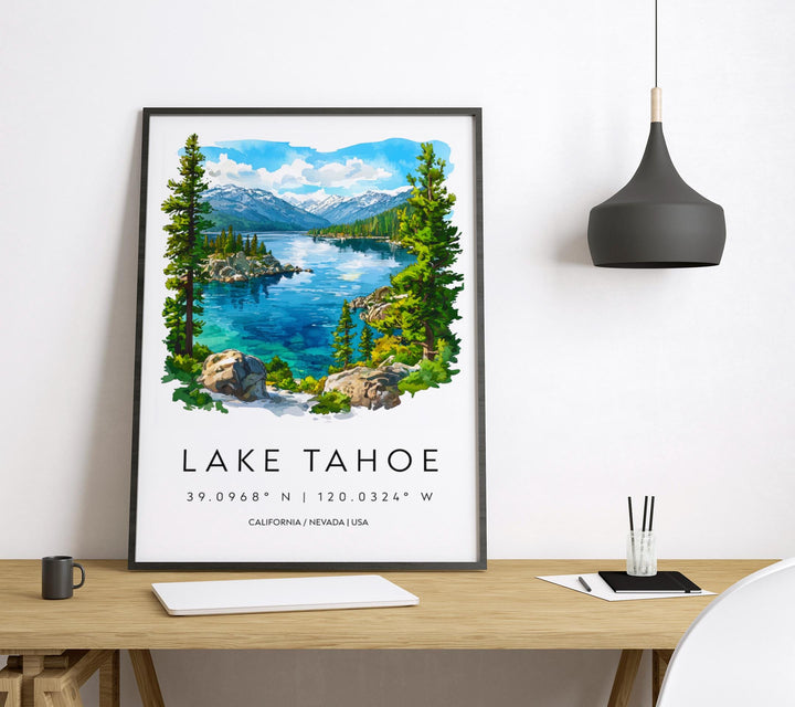 Lake Tahoe Watercolor Poster Lake Tahoe California Travel Print Wall Art Lake Tahoe Home Decor Lake Tahoe Gift Art Lovers Lake Tahoe