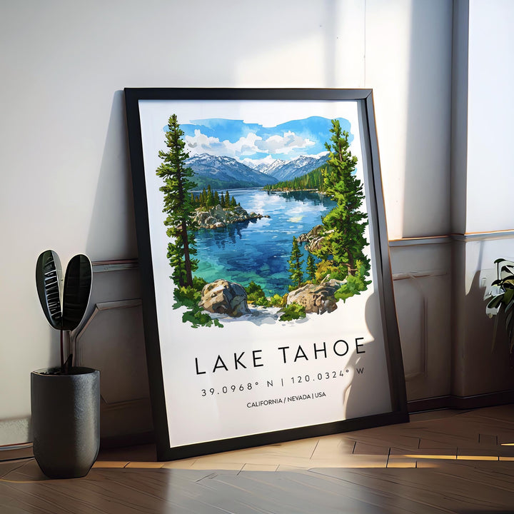 Lake Tahoe Watercolor Poster Lake Tahoe California Travel Print Wall Art Lake Tahoe Home Decor Lake Tahoe Gift Art Lovers Lake Tahoe