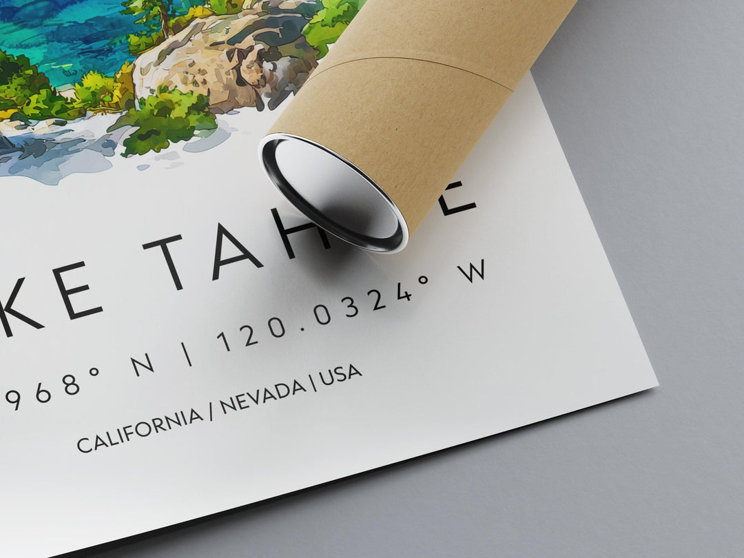 Lake Tahoe Watercolor Poster Lake Tahoe California Travel Print Wall Art Lake Tahoe Home Decor Lake Tahoe Gift Art Lovers Lake Tahoe