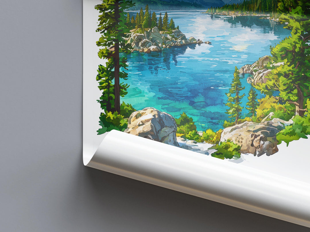 Lake Tahoe Watercolor Poster Lake Tahoe California Travel Print Wall Art Lake Tahoe Home Decor Lake Tahoe Gift Art Lovers Lake Tahoe