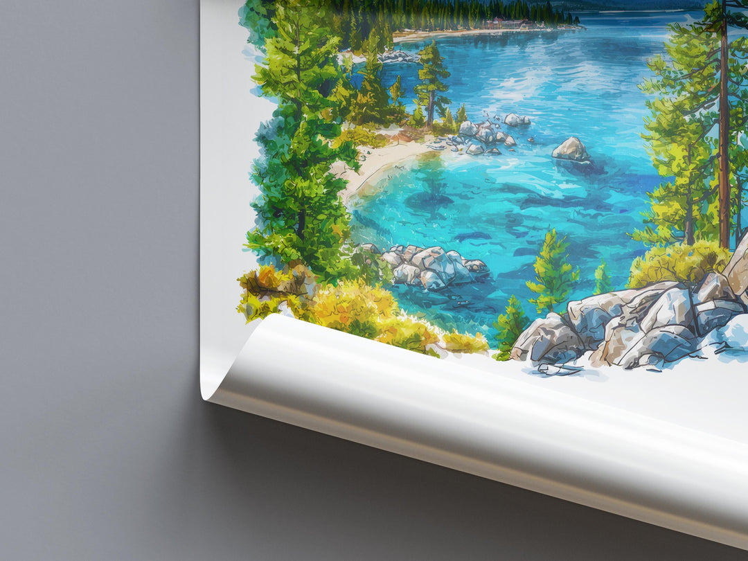 Lake Tahoe Watercolor Poster Lake Tahoe California Travel Print Wall Art Lake Tahoe Home Decor Lake Tahoe Gift Art Lovers Lake Tahoe