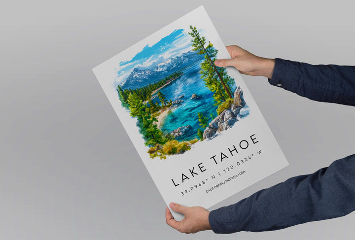 Lake Tahoe Watercolor Poster Lake Tahoe California Travel Print Wall Art Lake Tahoe Home Decor Lake Tahoe Gift Art Lovers Lake Tahoe