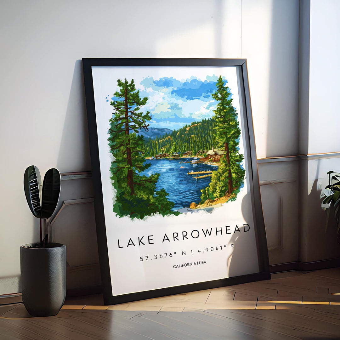 Lake Arrowhead Watercolor Poster Lake Arrowhead California Travel Print Wall Art Lake Arrowhead Home Decor Lake Arrowhead Gift Art Lovers