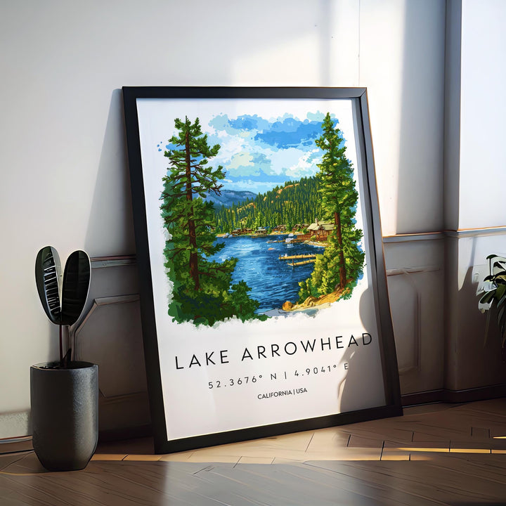 Lake Arrowhead Watercolor Poster Lake Arrowhead California Travel Print Wall Art Lake Arrowhead Home Decor Lake Arrowhead Gift Art Lovers