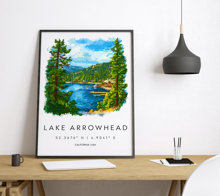 Lake Arrowhead Watercolor Poster Lake Arrowhead California Travel Print Wall Art Lake Arrowhead Home Decor Lake Arrowhead Gift Art Lovers