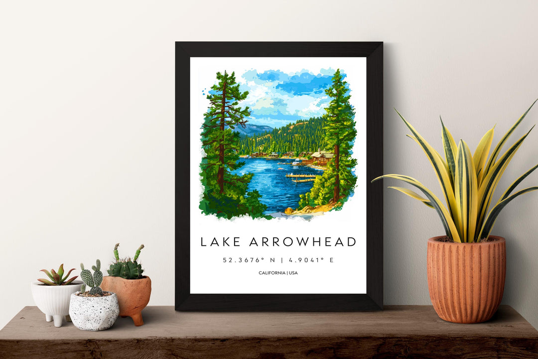 Lake Arrowhead Watercolor Poster Lake Arrowhead California Travel Print Wall Art Lake Arrowhead Home Decor Lake Arrowhead Gift Art Lovers