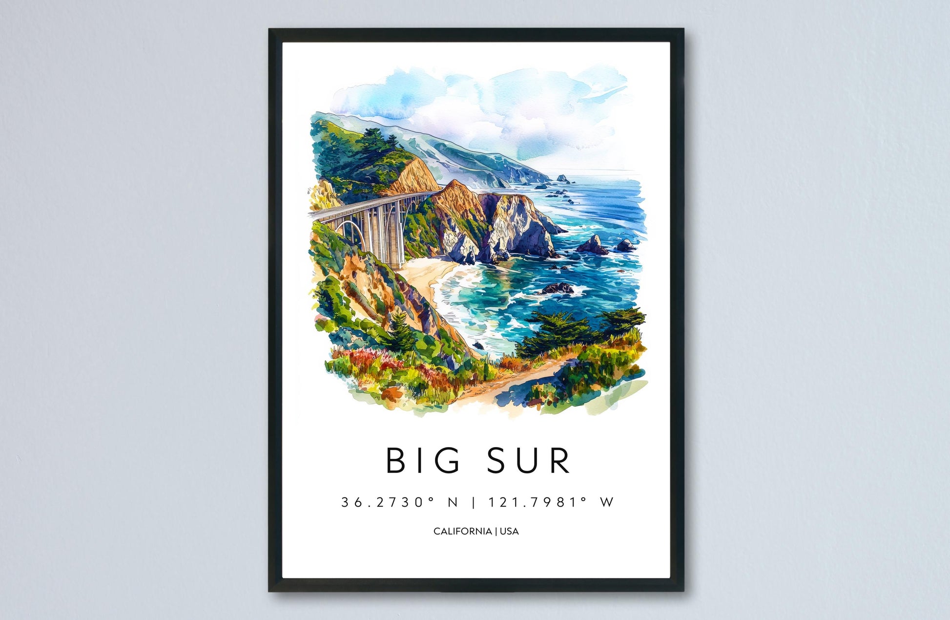 Big Sur Watercolor Poster Big Sur California Travel Print Wall Art Big Sur Home Decor Big Sur Gift Art Lovers California Coast